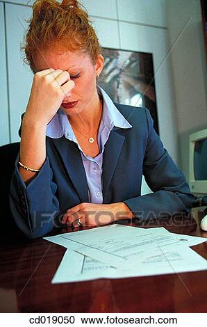 Stock Image - aching, businesswoman, businesspeople, business, ache. Fotosearch