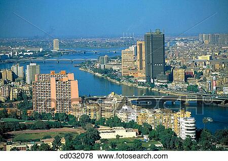 Aerial view of Cairo and the Nile River, Egypt View Large Photo Image Stock Photo - Aerial view of Cairo and the Nile River, Egypt. Fotosearch