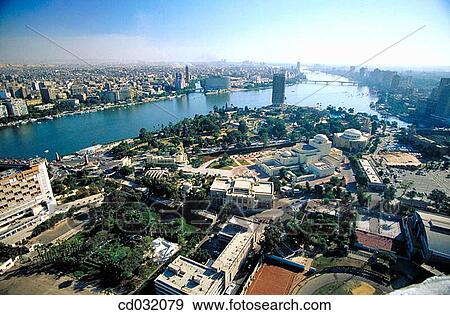 Aerial view of Cairo and the Nile River, Egypt View Large Photo Image Stock Photo - Aerial view of Cairo and the Nile River, Egypt. Fotosearch