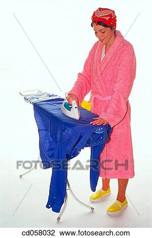 Stock Image - at-home, blue, bathrobe, activity. Fotosearch