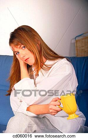 brunette, coffee, at-home View Large Photo Image Stock Photograph - brunette, coffee, at-home. Fotosearch