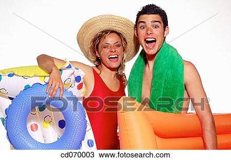 Stock Image - air-bed, bathing-suit, amusing, amusement, air mattress. Fotosearch
