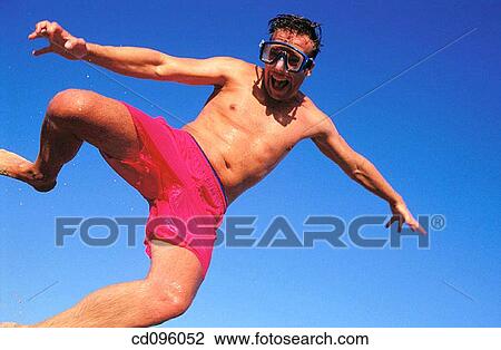 Stock Image - amusement, blue, bathing-suit, Arms open, air. Fotosearch