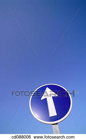 Stock Photograph - arrow, circle, blue, bearing, Ahead only. Fotosearch