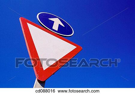 Stock Photograph - arrow, circle, blue, bearing, Ahead only. Fotosearch