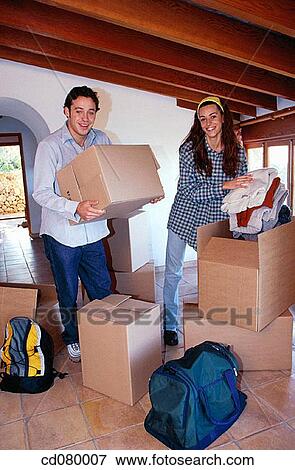 Stock Photo - at-home, black hair, Best friend, backpack, activity. Fotosearch