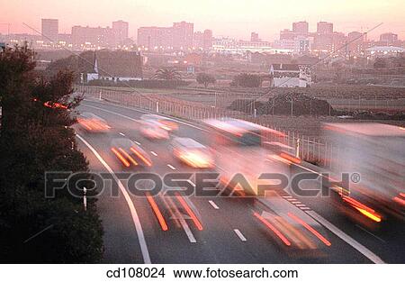 Picture - automobile, city, car, blurred motion, activity. Fotosearch