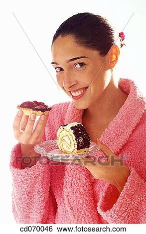 bathrobe, brunette, cake, calorie, carefree View Large Photo Image Stock Photograph - bathrobe, brunette, cake, calorie, carefree. Fotosearch