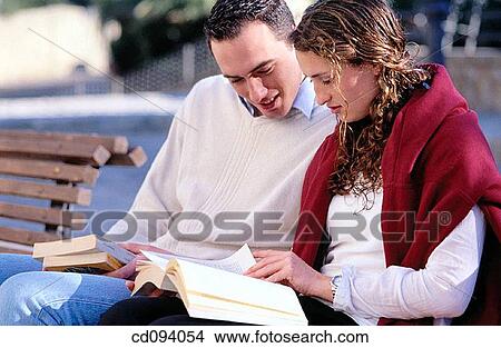 Picture - Best friend, adolescence, bench, attentive, attention, activity. Fotosearch