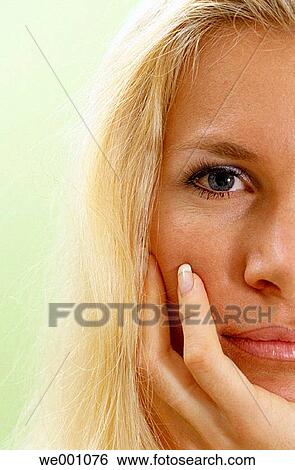 Stock Photograph - blond, blue eyes, Close-up. Fotosearch