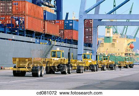 Stock Image - Cargo ship at dock. Surrey. British Columbia. Canada. Fotosearch