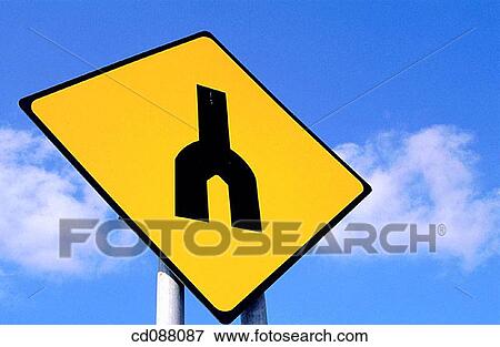 Stock Photo - Close-up, concept, danger, day, Dual carrigeway ends. Fotosearch