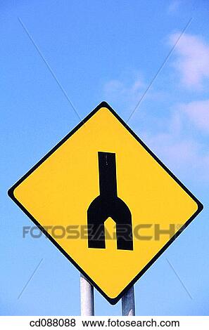 Close-up, concept, danger, day, Dual carrigeway ends View Large Photo Image Stock Photo - Close-up, concept, danger, day, Dual carrigeway ends. Fotosearch