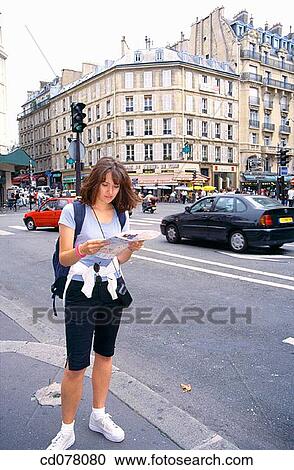 Female tourist looking at map. Paris. France View Large Photo Image Stock Image - Female tourist looking at map. Paris. France. Fotosearch
