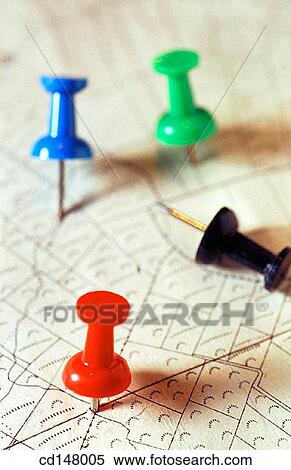 Stock Photography - Pins marking place on map. Fotosearch