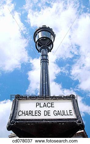 Stock Photo - Place Charles de Gaulle sign. Paris. France.. Fotosearch