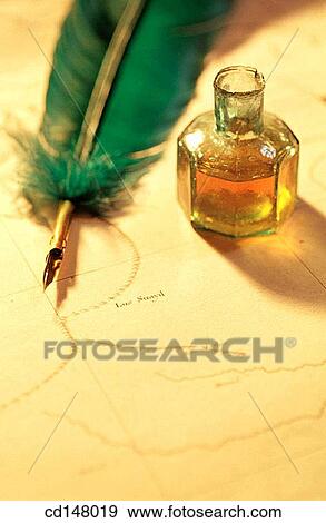 Quill and ink bottle on 19th century map View Large Photo Image Stock Photo - Quill and ink bottle on 19th century map. Fotosearch