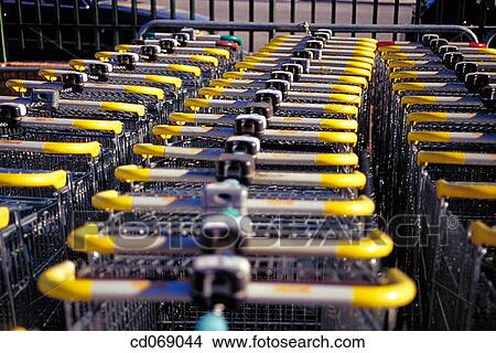 Shopping trolleys at supermarket View Large Photo Image Picture - Shopping trolleys at supermarket. Fotosearch