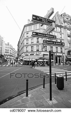 Stock Photo - Street signs near Hotel de Ville (city hall). Paris. France.. Fotosearch