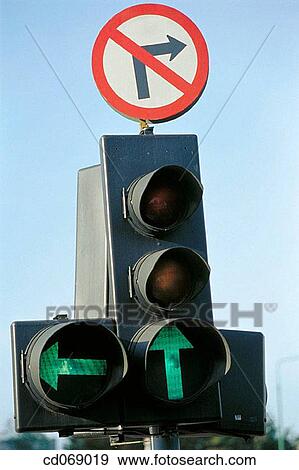 Traffic lights and no right turn" sign" View Large Photo Image Stock Photo - Traffic lights and no right turn" sign". Fotosearch