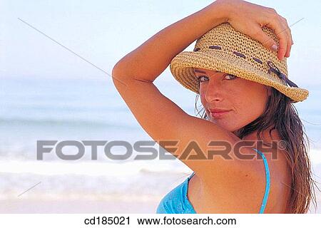 Stock Image - beach, beauty, Beauty Care, brunette. Fotosearch