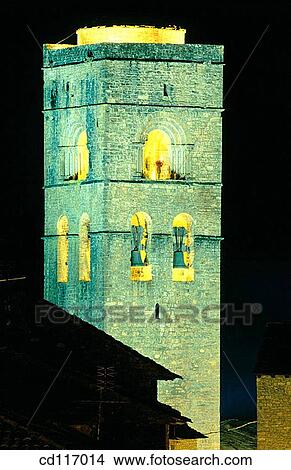 Bell tower of Santa Maria church, built between XI and XII centuries in romanesque style. Ainsa. Huesca province. Spain View Large Photo Image Picture - Bell tower of Santa Maria church, built between XI and XII centuries in romanesque style. Ainsa. Huesca province. Spain. Fotosearch