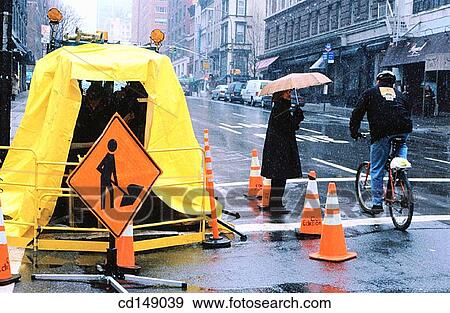 bicyclist, biker, city, Construction site, crosswalk View Large Photo Image Stock Photo - bicyclist, biker, city, Construction site, crosswalk. Fotosearch