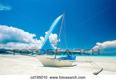 Boracay, outrigger sailboat on white sand beach. Philippines View Large Photo Image Stock Image - Boracay, outrigger sailboat on white sand beach. Philippines. Fotosearch