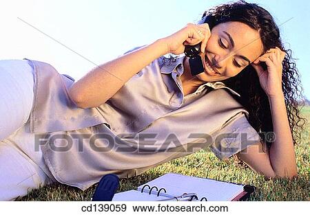 brunette, casual, carefree, calling, agenda View Large Photo Image Stock Photo - brunette, casual, carefree, calling, agenda. Fotosearch
