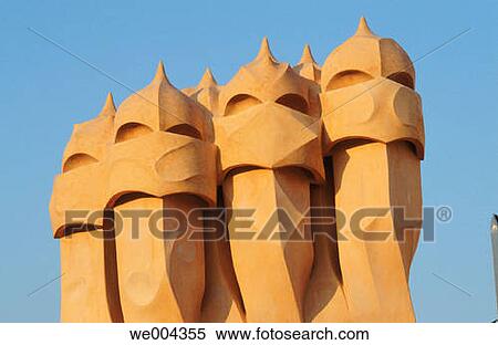 Chimneys at the rooftop of Casa Mil? (aka? La Pedrera?, 1906-1912), by Gaud?. Barcelona. Spain View Large Photo Image Stock Photography - Chimneys at the rooftop of Casa Mil? (aka? La Pedrera?, 1906-1912), by Gaud?. Barcelona. Spain. Fotosearch