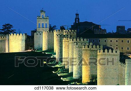 Stock Photo - City walls, example of romanesque fortification. Avila. Spain. Fotosearch