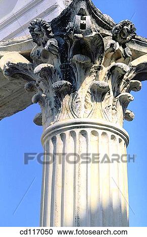 Stock Image - Detail of capital on column in forum of the old roman city Emerita Augusta. Merida. Spain. Fotosearch