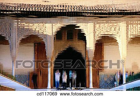 Detail of mirror image on the water of gardens. Alhambra. Granada. Spain View Large Photo Image Stock Photo - Detail of mirror image on the water of gardens. Alhambra. Granada. Spain. Fotosearch