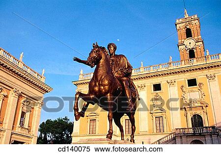 Stock Photography - Equestrian statue of emperor Marcus Aurelius. Piazza del Campidoglio. Rome. Italy. Fotosearch