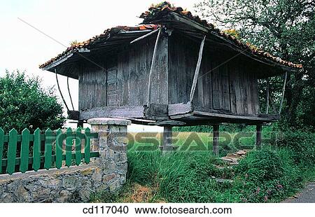 Horreo, wooden granary built on pillars typical in the north-west of Spain. Cudillero. Asturias. Spain View Large Photo Image Stock Image - Horreo, wooden granary built on pillars typical in the north-west of Spain. Cudillero. Asturias. Spain. Fotosearch