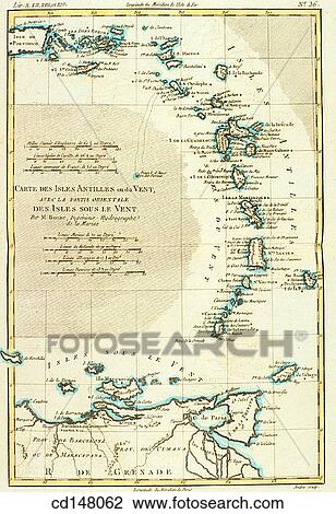 Stock Image - Lesser Antilles, 18th century map. Fotosearch