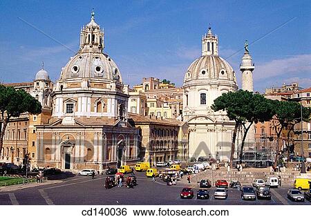 Stock Photograph - Looking towards churches of S. Maria di Loreto and S. S. Nome di Maria. Rome. Italy. Fotosearch