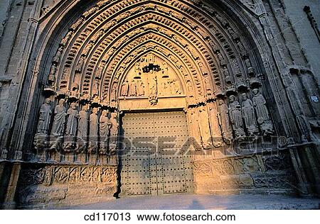 Main front of the cathedral, built in gothic style. Huesca. Spain View Large Photo Image Stock Image - Main front of the cathedral, built in gothic style. Huesca. Spain. Fotosearch