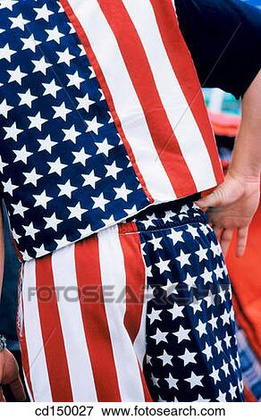 man wearing a United States flag outfit, shirt and pants View Large Photo Image Stock Photo - man wearing a United States flag outfit, shirt and pants. Fotosearch