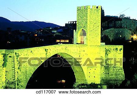 Medieval bridge of Besalu built in XI century. Girona province. Spain View Large Photo Image Stock Photo - Medieval bridge of Besalu built in XI century. Girona province. Spain. Fotosearch