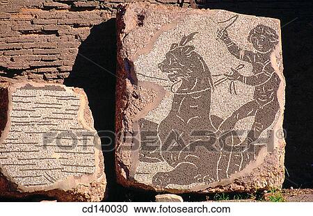 Stock Image - Mosaics that ornamented the interior of Caracalla Baths (c. 206-216). Rome. Italy. Fotosearch