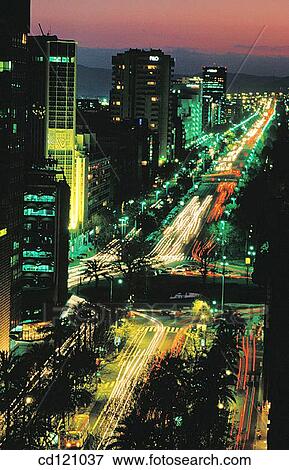 Stock Photo - Night traffic at Diagonal Avenue. Barcelona. Spain. Fotosearch