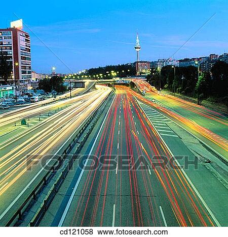 Night traffic at M-30 freeway. Madrid. Spain View Large Photo Image Stock Photo - Night traffic at M-30 freeway. Madrid. Spain. Fotosearch