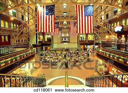 Stock Image - Old Post Office Building, now containing restaurants and shops. Washington D. C. USA. Fotosearch
