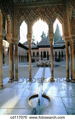 Patio de los Leones (Court of Lions), in the Moorish palace of Alhambra. Granada. Spain View Large Photo Image Stock Image - Patio de los Leones (Court of Lions), in the Moorish palace of Alhambra. Granada. Spain. Fotosearch