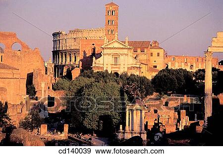 Stock Photo - Roman Forum and Colosseum in background. Rome. Italy. Fotosearch