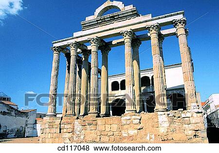 Stock Photo - Ruins of Diana's temple, in the old roman city Emerita Augusta. Merida. Spain. Fotosearch