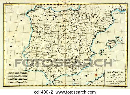 Stock Image - Spain, 18th century map. Fotosearch