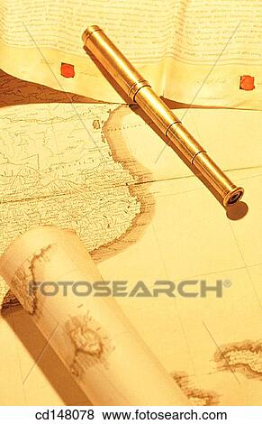 Telescope, old document and maps View Large Photo Image Stock Photo - Telescope, old document and maps. Fotosearch