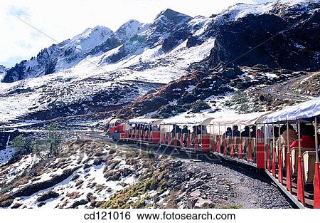 Stock Photograph - Touristic train Le petit train d? Artouste". Pyrenees Mountains National Park (Parc National Pyr? n? es). France". Fotosearch